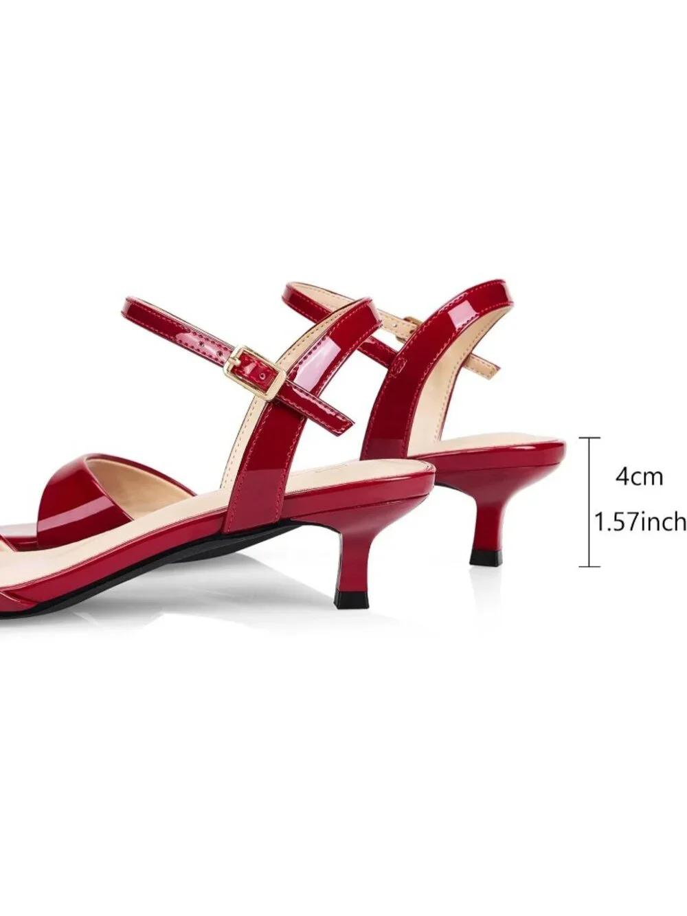 Women's Red Patent Round Open Toe 1.5 Inch Low Heels Ankle Strap Heel Sandals